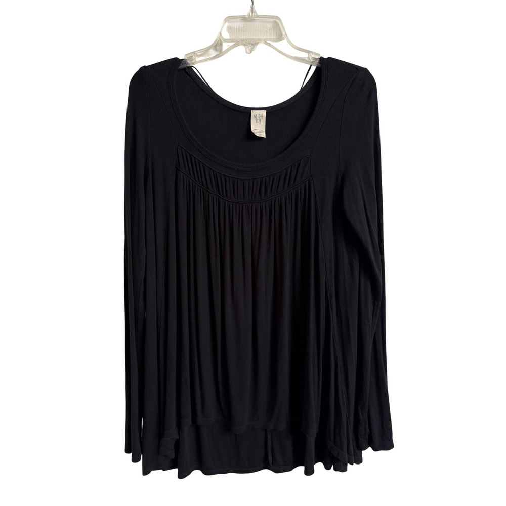 We The Free Free People Black Ribbed Long Sleeve High Low Babydoll Tunic Top M